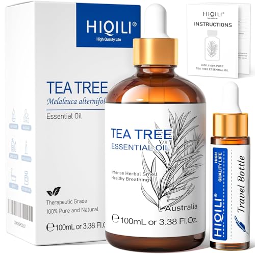 HIQILI Teebaumöl, 100% Natürlich, Geeignet Für Haut, Haare Und Zehennägel, Kann Shampoos, Duschgels Und Sprays Beigemischt Werden – 100 ml