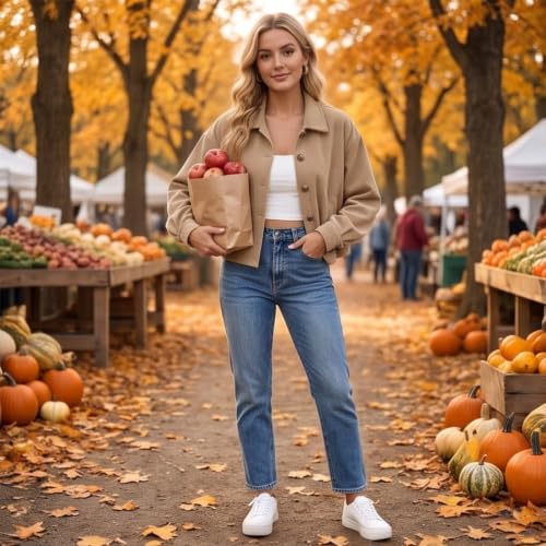 Gumipy Womens Corduroy Jacket Button Up Cropped Long Sleeve Fall Cardigans - image 4