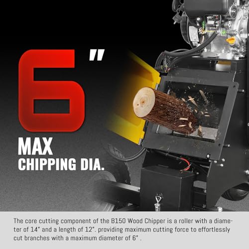MechMaxx 6 inch ZONSEN 420cc 15hp E-Start Gas Powered 4-Wheels Wood Chipper Shredder Mulcher with Towbar/Tail Light/Emergency Stop Button/Stop Bar, Model B150 Yellow - Image 5