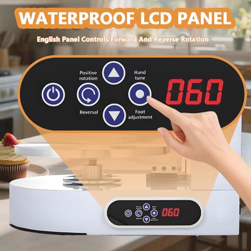 Máquina eléctrica para glaseado de Pasteles con Plato Giratorio, Control LCD Digital y Pausa de un Toque para Estudios de postres y repostería casera. (White 35cm)