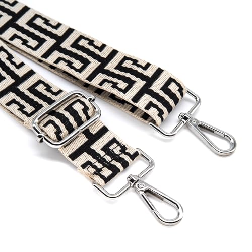 Image of S&loyoe Silver bucklePurse Straps Replacement Crossbody Bag Strap Adjustable Wide Guitar Straps for Handbags 1.5inch (Totem white black silver)