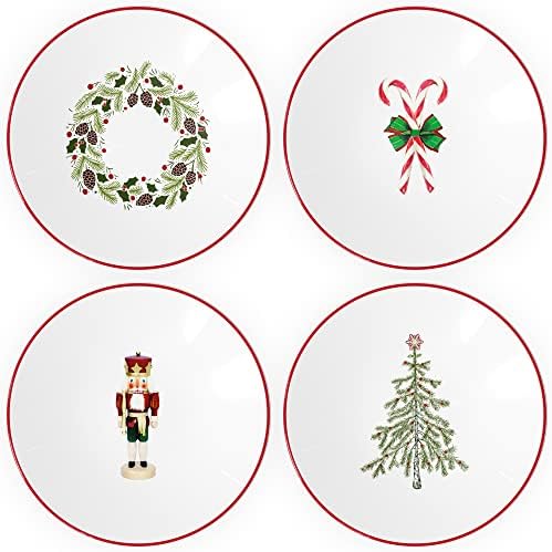 American Atelier Holiday Plates | Set of 4 | Dessert, Appetizer, or Salad Plates | Christmas Themed Collection | Measures 8-Inches | Round, Stoneware | Dishwasher Safe