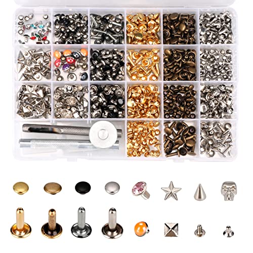 Leather Rivets, 340 Sets Leather Rivet Kit, 10 Rivet Styles, Brass Rivets For Leather And Fabric, Double Cap Rivets, With A Full Set Of Setting Tools #TOP17