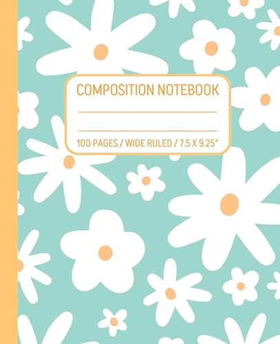 Wide Ruled Composition Notebook Mint Yellow Daisy Aesthetic Journal for School, College or Office Cute Note Books for Teen Girls & Women