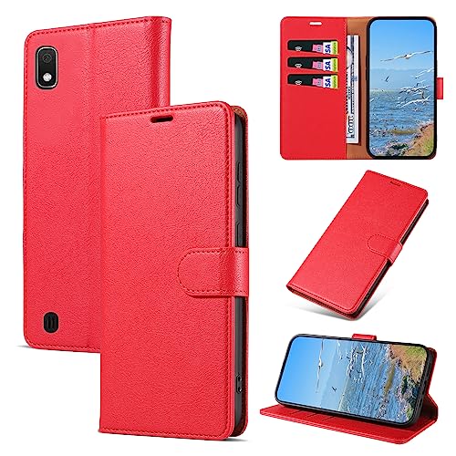 KKEIKO Cover per Samsung Galaxy A10, Antiurto Custodia in PU Pelle con Slot per Porta Carte, Magnetico Protettiva Cover per Samsung A10, Rosso