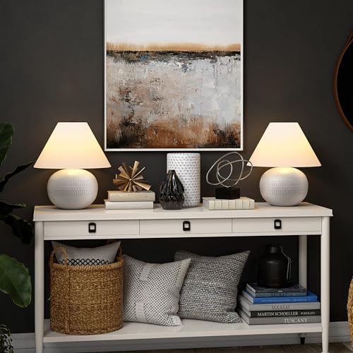 Henn&Hart 18.33" Modern 1-Light Table Lamp with White Fabric Cone Shade for Living Room, Bedroom, or Office, Light Bisque by Henn&Hart - Image 6