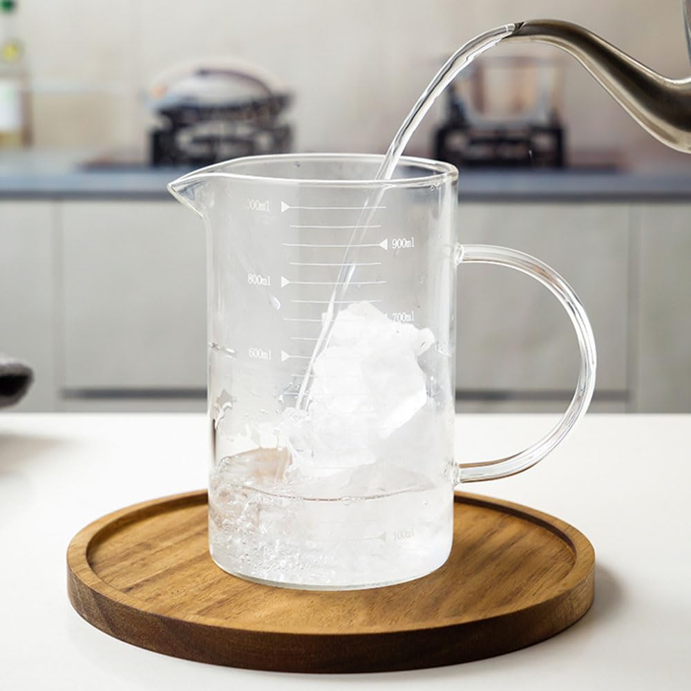 3-pak szklanych kubków z miarką, 350 ml, 500 ml i 1000 ml, kubki do pomiaru płynów z uchwytem, do pieczenia, gotowania, mieszania i pomiaru