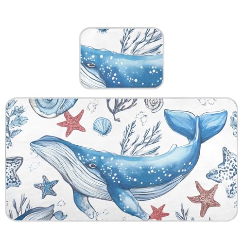 Bolaz Summer Sleeping Bed Pad, Blue Killer Whale Starfish Pattern Cooling Mattress Set Breathable Bed Mat Ice Silk Mat + Pillow Cover for Toddler Boys Girls