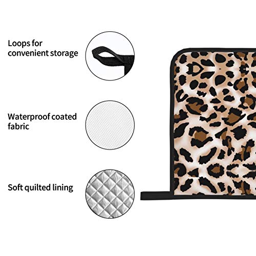 Msacrh Leopard Print Oven Mitts And Pot Holders Sets Of 4,Resistant Hot Pads With Polyester Non-Slip Bbq Gloves For Kitchen,Cooking,Baking,Grilling #TOP4