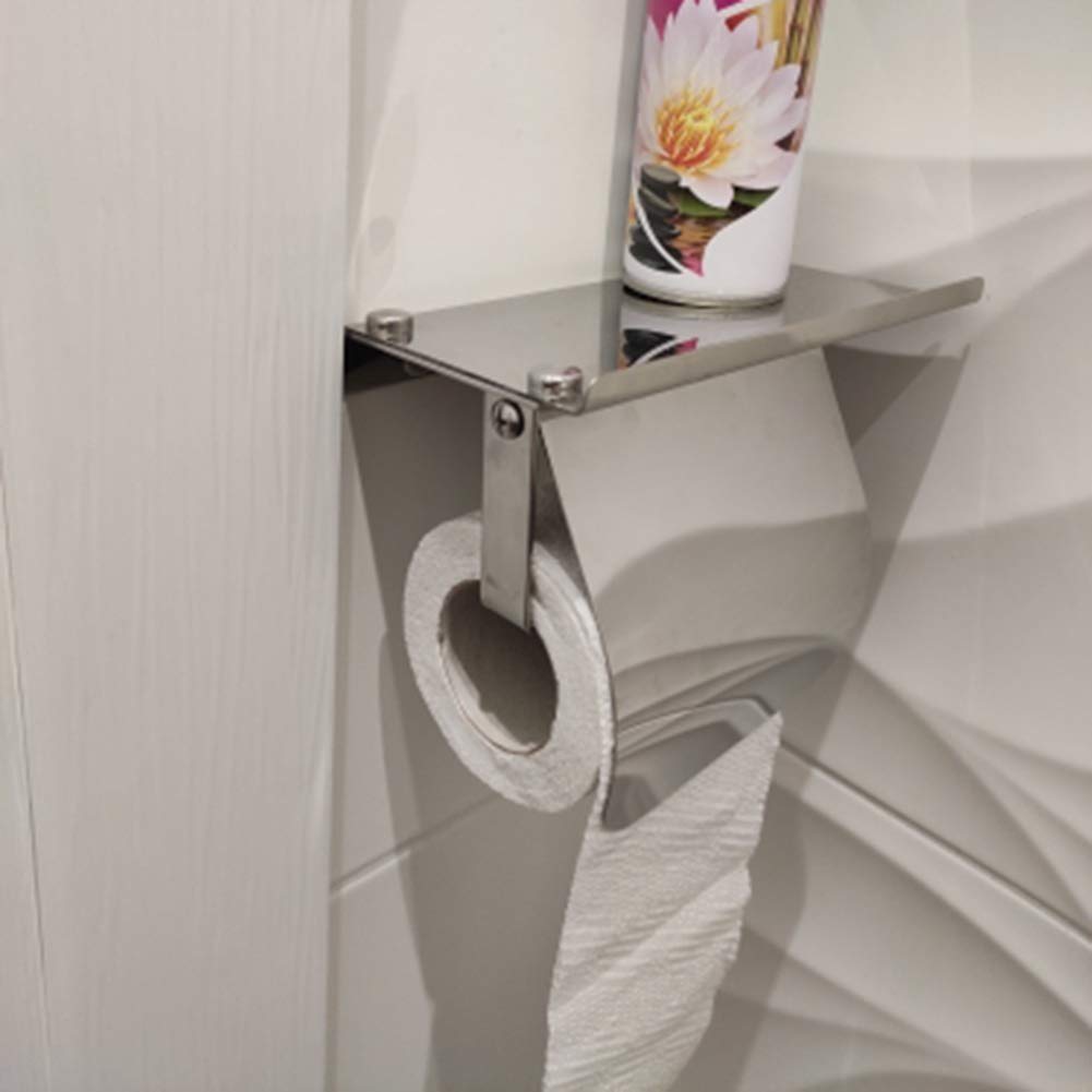 Hopbucan Modern Stainless Steel Wall Mount Toilet Paper Holder with Phone Shelf Roll Paper Holder Bathroom Fixture Bathroom - Image 4