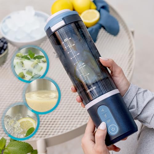 Cecotec Blender Individual Power Titanium Shake2Go Candy. 180W, Verre Tritan 600ml Sans BPA, 3 Programmes Automatiques, Design Compact et Portable, Smoothies Prêts à Emporter