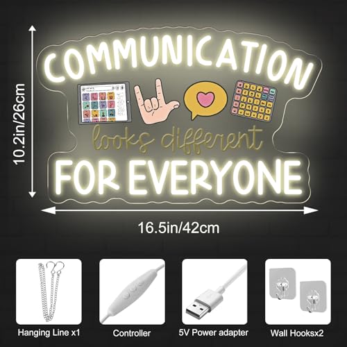 Image of Communication Looks Different For Everyone Neon Sign, Speech Therapy LED Light, Welcome to Speech Room Sign,Therapy Classroom, 16.5 inchx10.4 inch