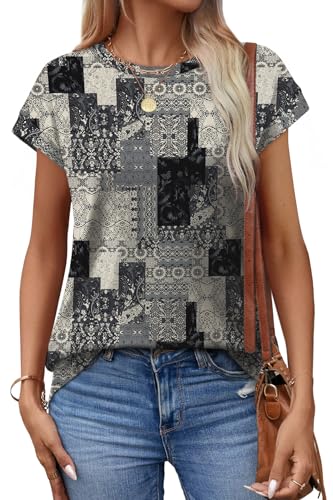 Image of Alaroo Womens Summer Tops Short Sleeve Shirts Crew Neck Cute Trendy Tunic Blouses (S-3XL)