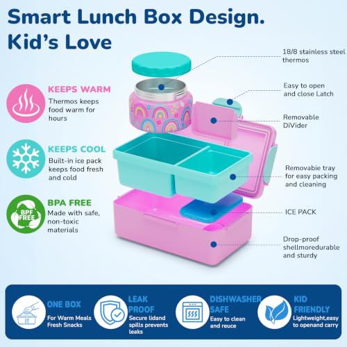 Image of Bento Lunch Box for Kids-3 Compartment Leak Proof Insulated Lunch Container