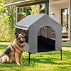 Veehoo 41″ Dog House, 2-in-1 Large Dog House Outdoor Indoor Weatherproof, Outside Elevated Dog Cot Bed Dog Tent Shade, Three-Sided Breathable Mesh Windows and Sunshades, CWC2435CP