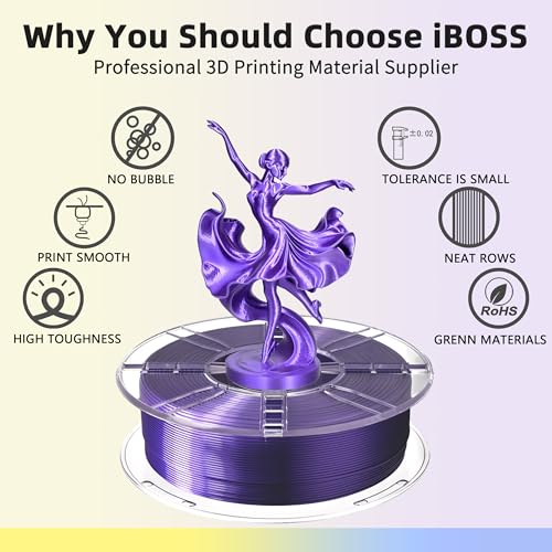 Image of iBOSS PLA Pro (PLA+) 3D Printer Silk Filament 1.75mm,Shiny Silk Purple 3D Printing Filament,1kg Spool (2.2lbs),Dimensional Accuracy + /- 0.02mm,PLA Plus 3D Filament,Fit Most FDM Printer(Silk Violet)