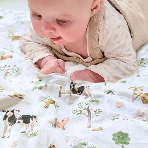 Image of BOPRIO Baby Blankets for Boys Girls, Soft Lightweight Nursery Minky Blankets with Double Layer Dotted Backing for Infant Toddler Nursery Crib with Cute Farm Animals Design 30 x 40 Inch