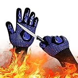 BBQ Fireproof Gloves, Grill Cut-Resistant Gloves 1472°F Heat Resistant Gloves, Non-Slip Silicone Oven Gloves, Kitchen Safe Cooking Gloves for Oven Mitts,Barbecue,Cooking, Frying,13.5 Inch-Blue -  DKHDBD