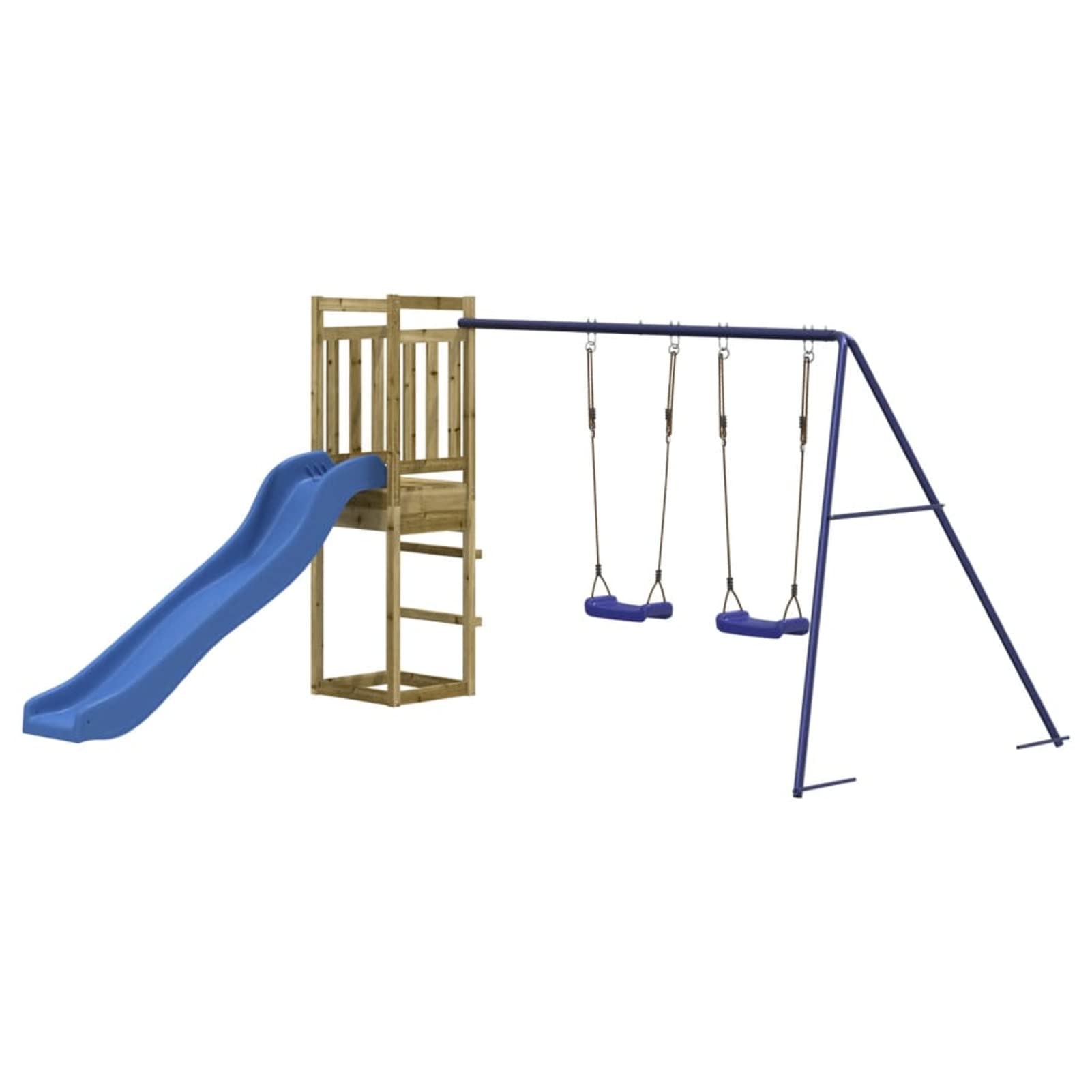 Festnight Centro de Juegos Niños con Tobogán/Columpio/Pared de Escalada y Caja de Arena, Casa de Juegos, Casita Infantil Jardín Exterior, Parque Infantil Castillo Madera, Madera Maciza Pino Type 69