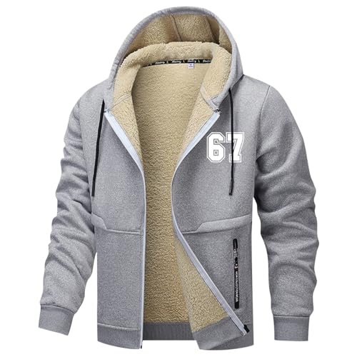 Forros Polares Hombre - Chaqueta Polar con Capucha y Forro, Abrigo de Invierno cálido, Ropa Exterior térmica para Clima frío. (Light Gray, S)