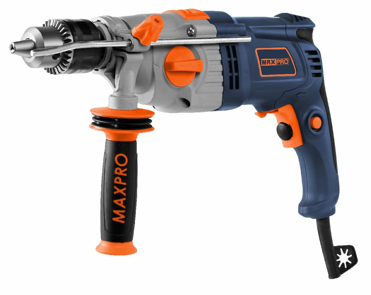 MAXPRO Wiertarka udarowa 1050 W, 2-biegowa (0-1100/2800 RPM), 48 000 BPM, uchwyt wiertarski 1,5-16 mm, średnica wiercenia w betonie 20 mm, metal 13 mm, drewno 30 mm, obracany o 360° uchwyt pomocniczy