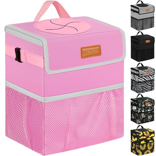 Image of ELONGRIVER Car Trash Can Bin for Back Seat Leak Proof, Cute Car Trash Bag Hanging, Vehicle Trash Can for SUV Truck Van, Automotive Garbage Cans Front Seat Pink