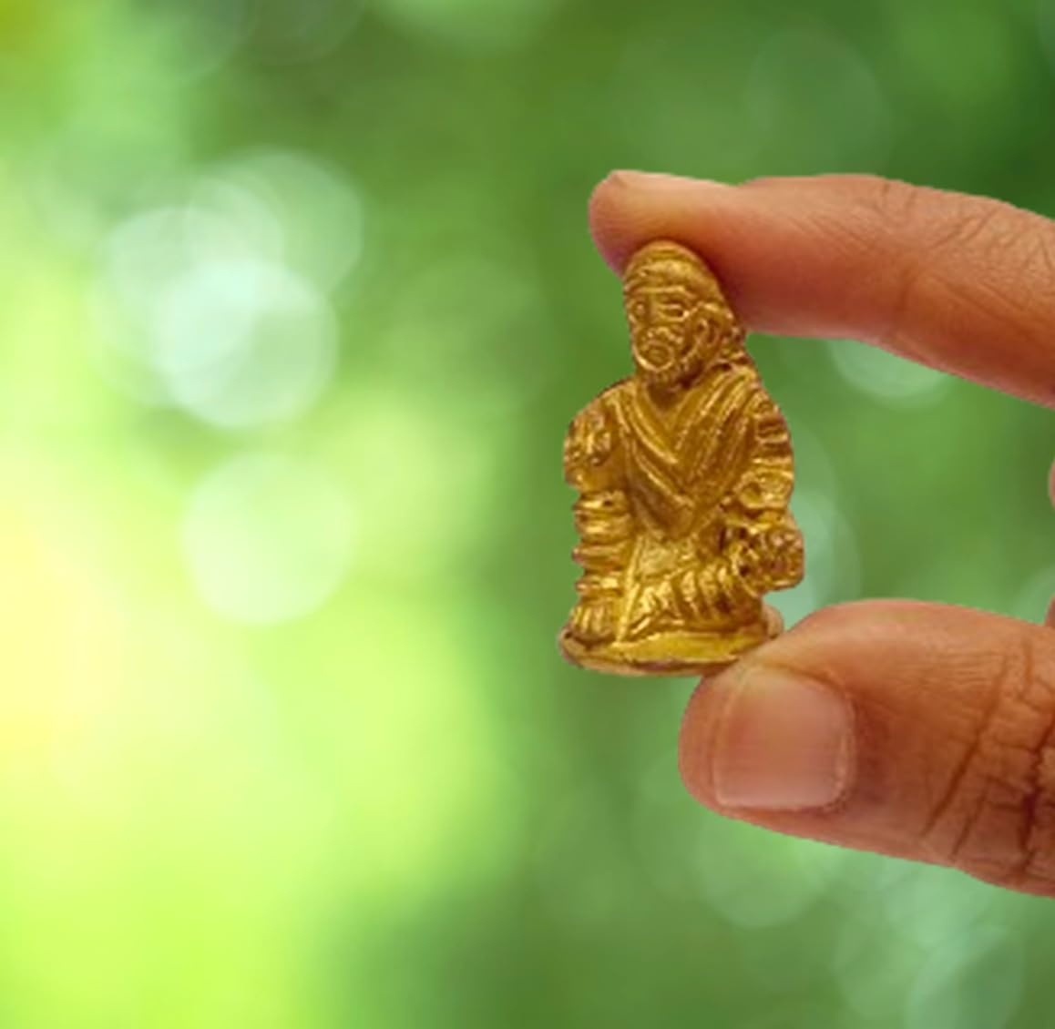 Purpledip Rare Miniature Brass Shirdi Sainath Sai Baba: Unique Collectible Gold Finish Statue (12149)