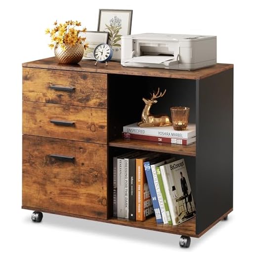 DEVAISE Lateral File Cabinet, Wood Printer Stand with Storage Shelf (Rustic Brown)