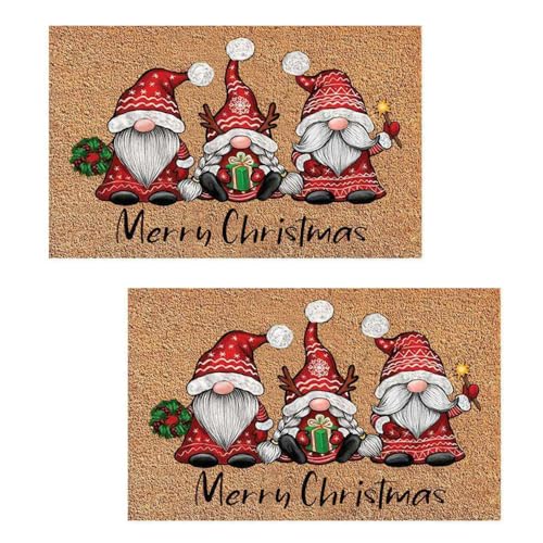 Tapetes De Entrada, Kitchen TAGNEFLOR 2 Piezas Alfombra De Puerta De Gnomo Navideña,Navidad Antideslizante Felpudo,Adecuado para la decoración de Navidad Alfombra, Sala de Estar baño...