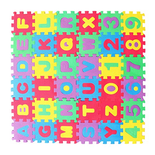 Garneck 36pcs Foam Puzzle Mat Alphabet and Number Puzzle Mat Interlocking Tiles Floor Puzzle Mat for Children Babies Education Gym Workout 28.2 x 28.2 inch