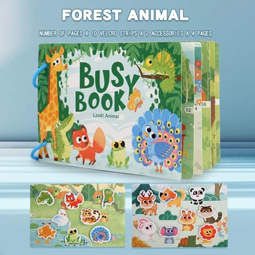 Image of Toddler Busy Book - Activity Binder for Kids 3+ Years | Montessori Learning Busy Board | Activity Book | Educational Toy | Easy to Carry Travel Book | Return Gift for Kids (Animal)