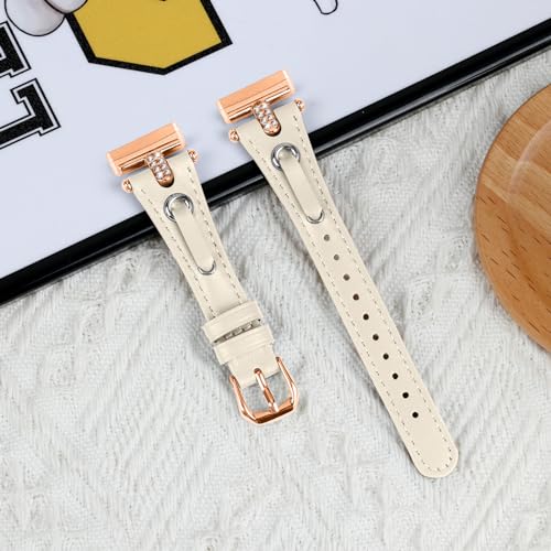 Leather Straps Compatible with Fitbit Versa 4/Versa 3 Strap for Women Genuine Leather Wristband Metal Bling Rhinestone Replacement Watch Band Strap Bracelet for Sense 2/Sense (Starlight/Rose Gold) - Image 3