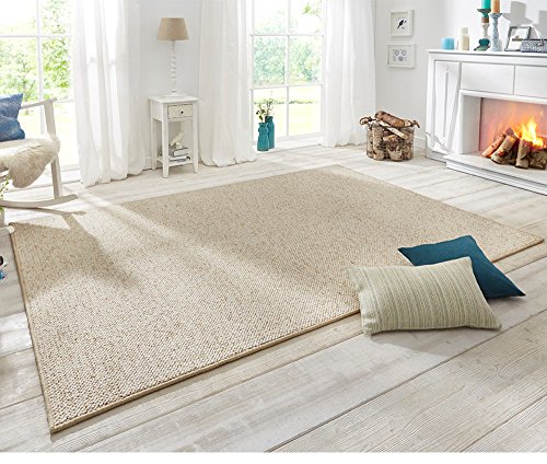 BT Carpet Wolly Teppich – Wohnzimmerteppich Flachgewebe Kurzflor Woll-Optik Wolle Skandi-Look Esszimmer, Wohnzimmer, Kinderzimmer, Schlafzimmer – Creme, 100x140cm