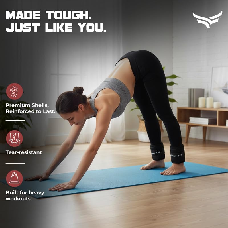 Image of Xtrim Canvas Ankle Weights For Men & Women, 1 Kg x 2, D-Ring Strap, Black | Iron Pellet Filled with Balanced Weight Distribution For Workout & Training