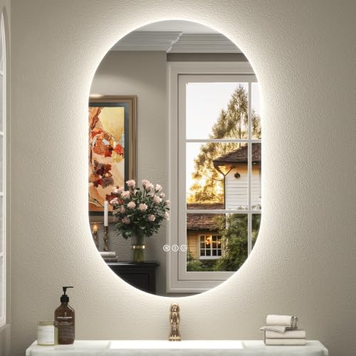 Image of 20x32 Inch Oval Backlit LED Bathroom Mirror