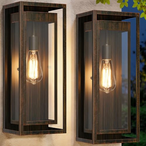 Image of 19 Inch Brown Outdoor Wall Light Fixtures, 2 Pack Porch Lights | Large Size, Anti-Rust, Waterproof, Tempered Glass, Easy Installation, Exterior Wall Sconces for House Entryway Garage