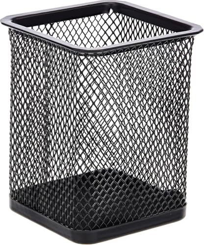 AL FAKHAMA Black Metal Mesh Desk Organiser Powder-Coated Finish Freestanding for Pens Files & Stationery Office Home & School Use (1 Black Square Pen Holder)