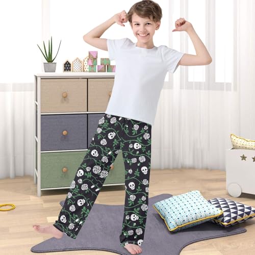 Boy's Pj Pants Skull Climbing Curly Rose Thorn Lounge Bottoms Elastic Waist Kids Joggers with Pockets Size 6-144