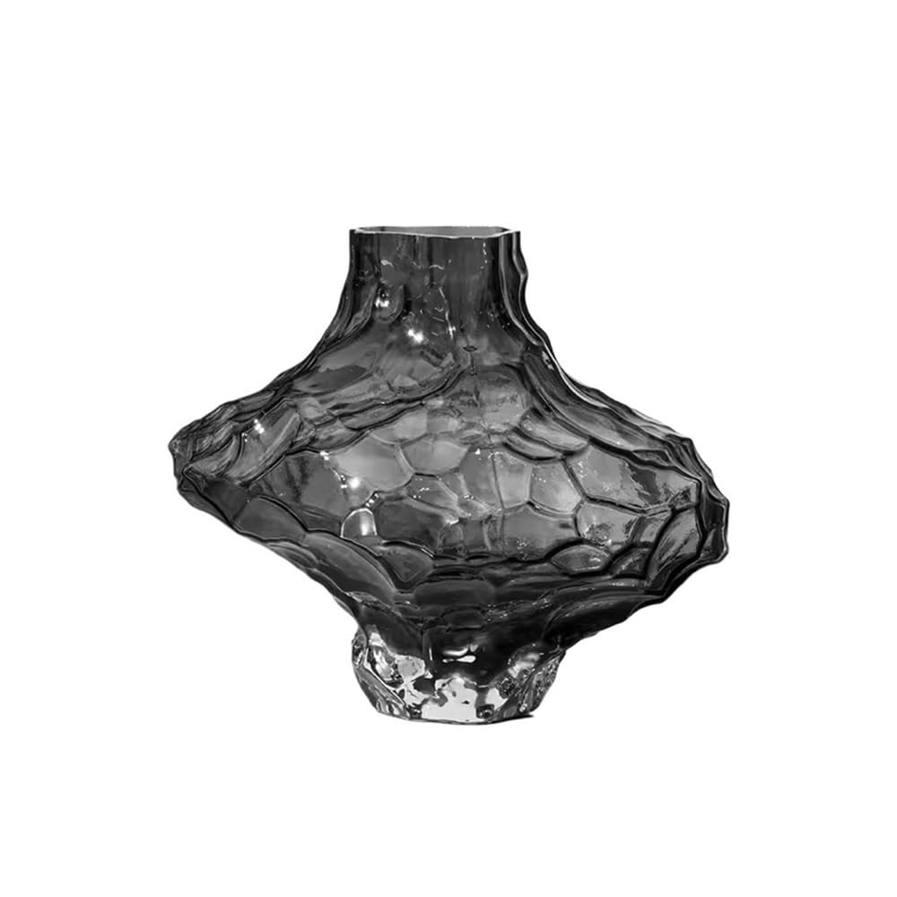 Ruoxiukhbzps Black Textured Rock Pattern Glass Vase, Irregular Vases For Flowers, Decorative Vases For Home Living Room Centerpieces For Living Dining Room Kitchen(,Small)
