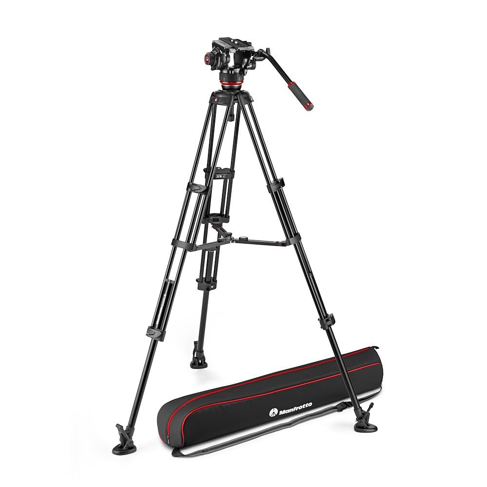 Manfrotto Kit Treppiede con Testa Video Fluida Manfrotto 504X e Treppiede Doppio Tubo in Alluminio, con Stabilizzatore Centrale, per Reflex, Mirrorless,​Camcoder, con Sacca per Trasporto, Portata 12 kg