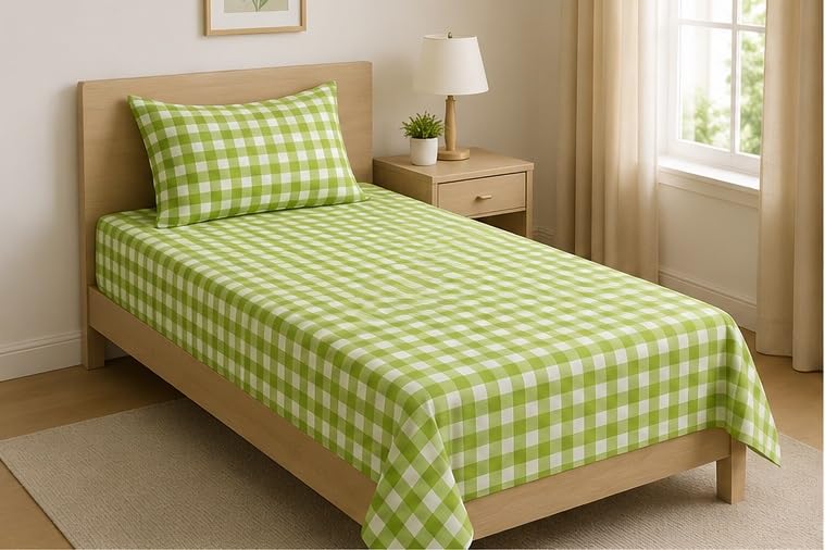 Image of Jashan 210 TC Premium Glace Cotton Comfort Elegent Design Bedsheet with Pillow Cover - Ultra Soft Cotton Single Bed Sheet for Daily Comfort - GreenCheck Elegent 60x90 Inche