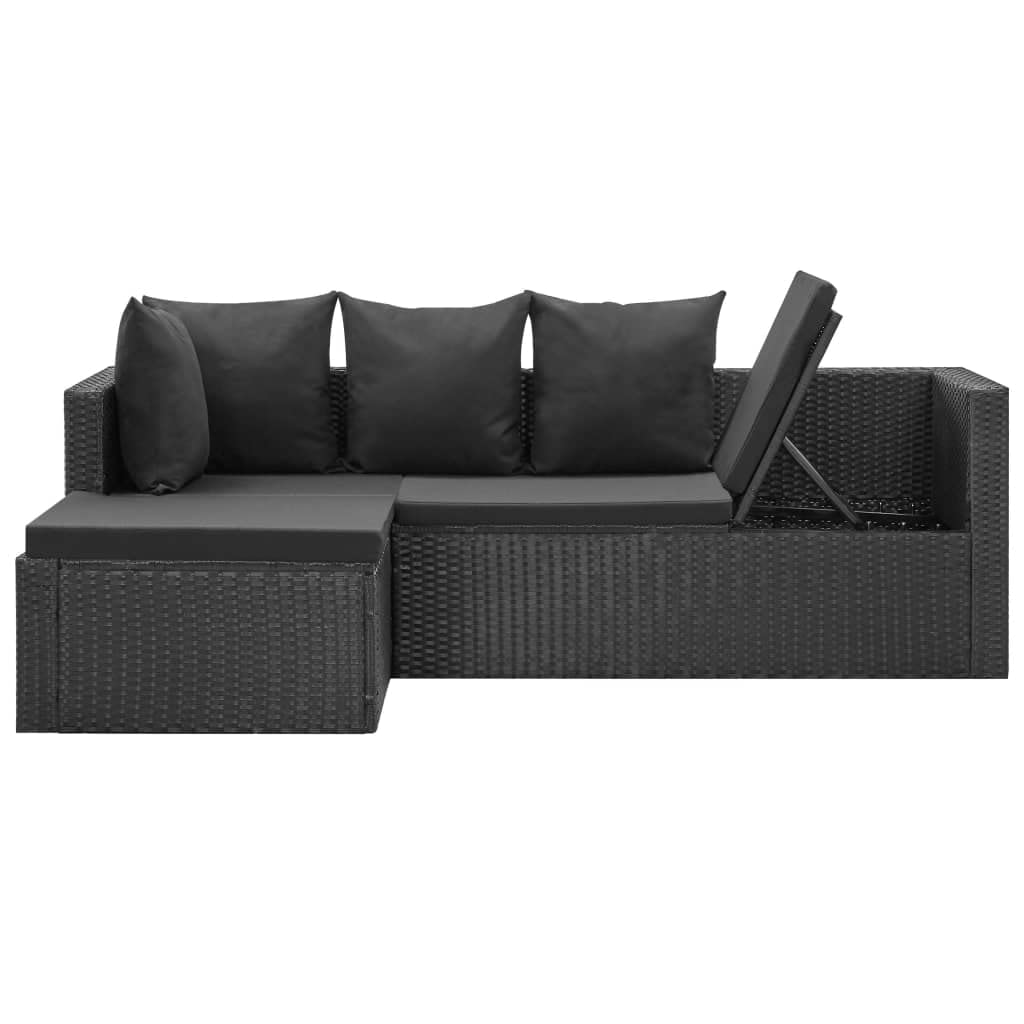 vidaXL Salon de Jardin 4 pcs avec Coussins Mobilier de Patio Meubles d'Extérieur Mobilier de Jardin Meubles de Terrasse Résine Tressée Noir