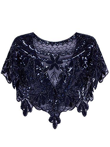 Vijiv Women's 1920s Shawl Wrap Art Deco Sequin Beaded Evening Cape Bolero Flapper Cover Up2