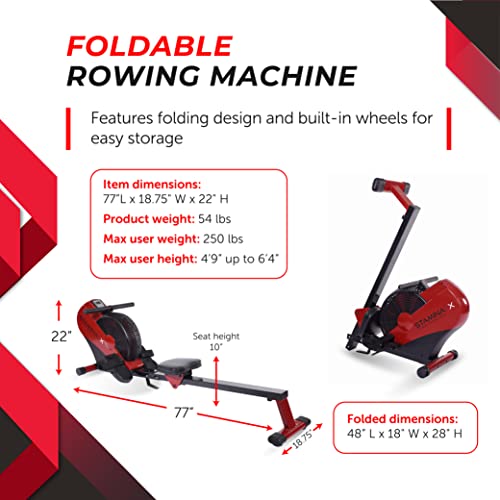 Image of Stamina ATS Air Rower Machine with Smart Workout App - Foldable Rowing Machine with Dynamic Air Resistance for Home Gym Fitness - Up to 250 lbs Weight Capacity