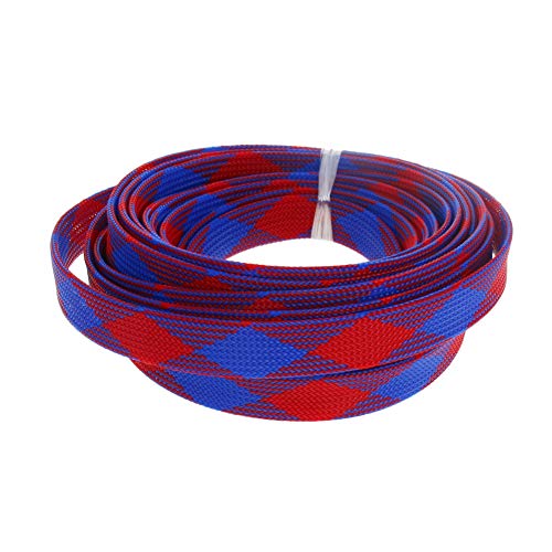 Othmro 幅18mm 長さ5m ブルーレッド 1個入り 編組スリーブ 編組チューブ RoHS認証 PET ポリエチレンテレフタレート材質 ポリエステル編組スリーブ ケーブル被覆用
