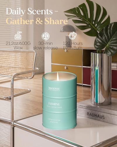 Image of M&SENSE Jasmine Scented Candles Large, Natural Soy Candles 21.2oz 120 Hour Slow Burning,Aromatherapy Candle for Stress Relief Meditation Relaxing