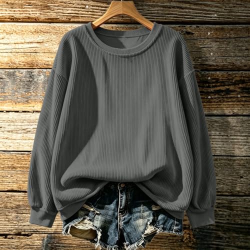 Women's Oversized Corduroy Shirts Long Sleeve Ribbed Casual Pullover Tops - image 3