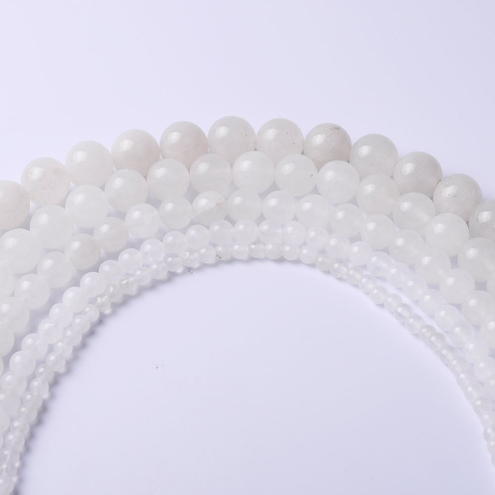 Lot De 80 Perles Rondes En Jade Blanc Mat Naturel Givré De 10 Mm Pour La Fabrication De Bijoux Et Bracelets Avec Cordon Extensible LPBeads