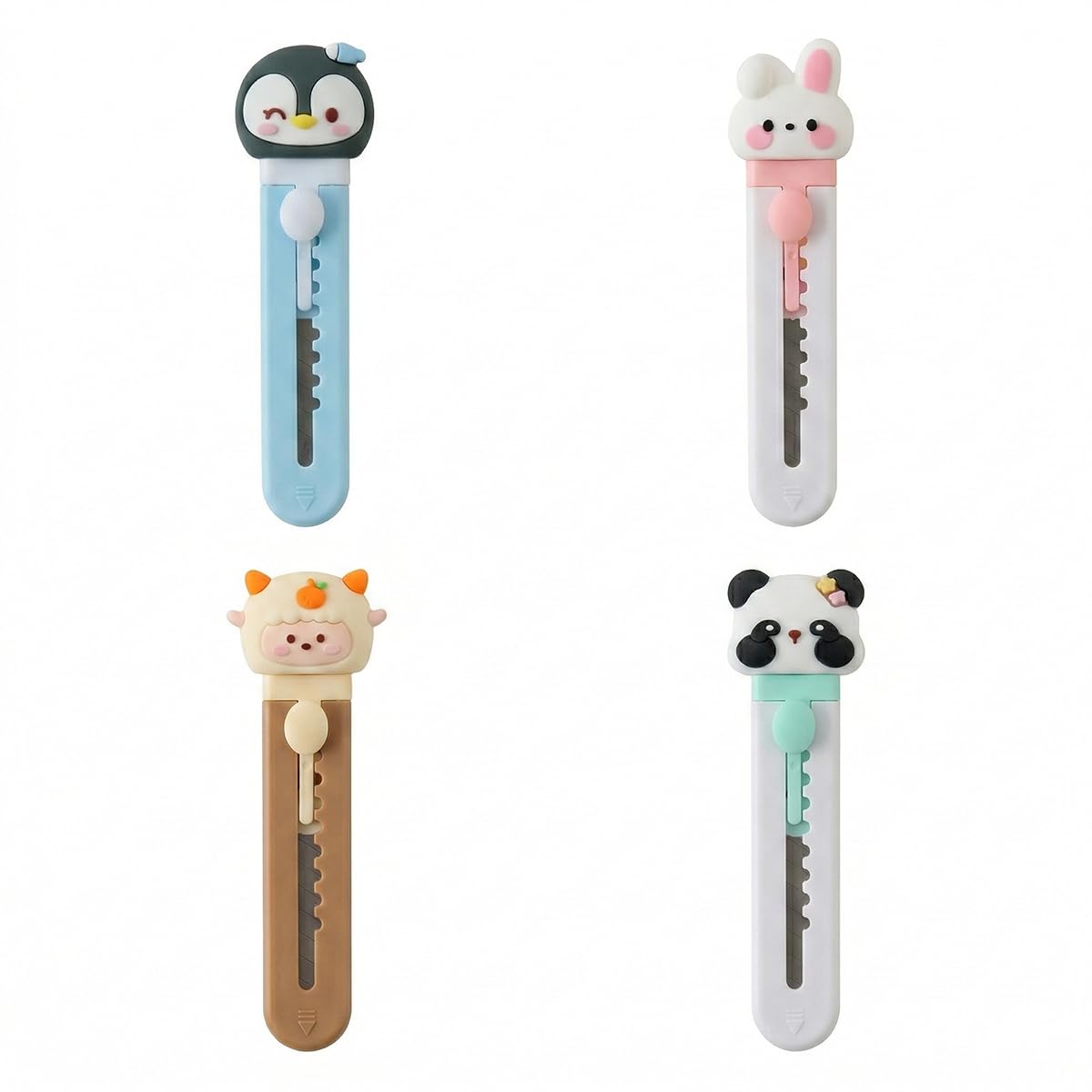 4pcs cuchillo utilitario retráctil portátil - Animales lindos cuchillo de papelería, artesanía cortadora de papel, minicuchillo de corte