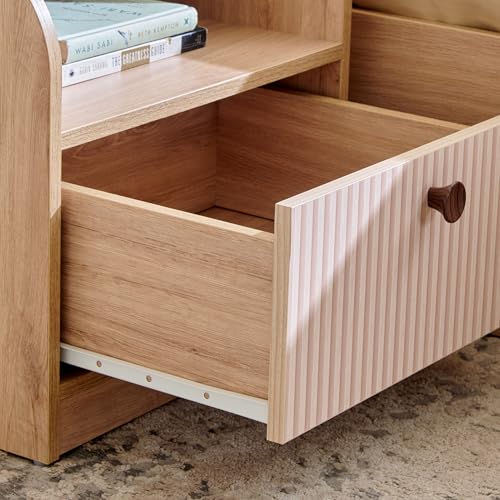 Image of Home Centre | Lexus Bedside Table with Drawer | Engineered Wood | Oak | 1 Year Warranty
